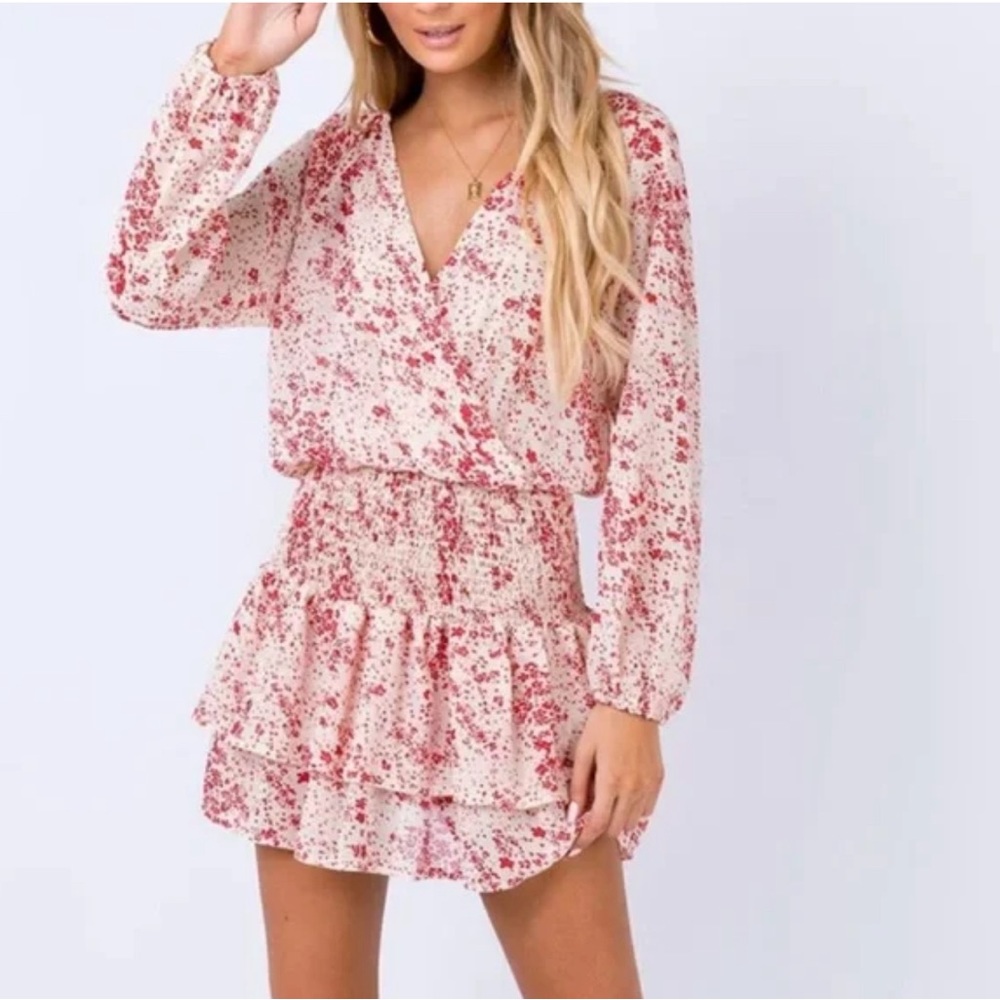 PRINCESS POLLY XX Altona mini dress women size 6 smocked waist, balloon sleeves